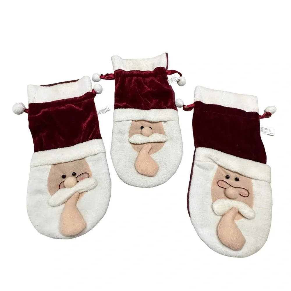 Santa Drawstring Gift Bags 3 Piece Set